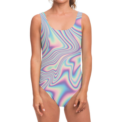 Psychedelic Holographic Print One Piece Swimsuit