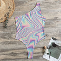 Psychedelic Holographic Print One Shoulder Bodysuit