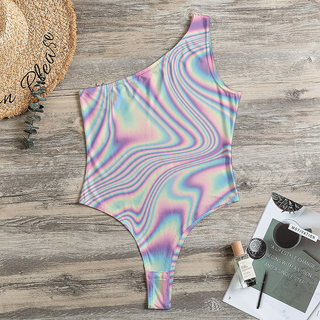 Psychedelic Holographic Print One Shoulder Bodysuit