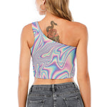 Psychedelic Holographic Print One Shoulder Crop Top