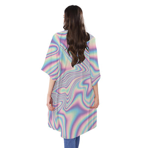 Psychedelic Holographic Print Open Front Beach Cover Up