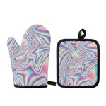 Psychedelic Holographic Print Oven Mitt And Pot Holder Set