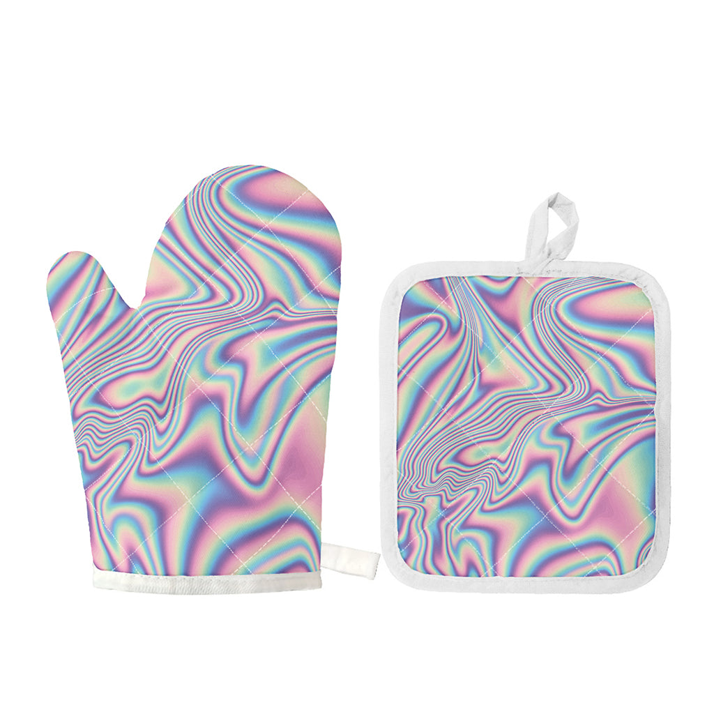 Psychedelic Holographic Print Oven Mitt And Pot Holder Set