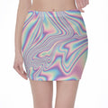 Psychedelic Holographic Print Pencil Mini Skirt