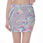 Psychedelic Holographic Print Pencil Mini Skirt