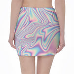 Psychedelic Holographic Print Pencil Mini Skirt
