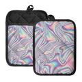 Psychedelic Holographic Print Pot Holders With Pocket