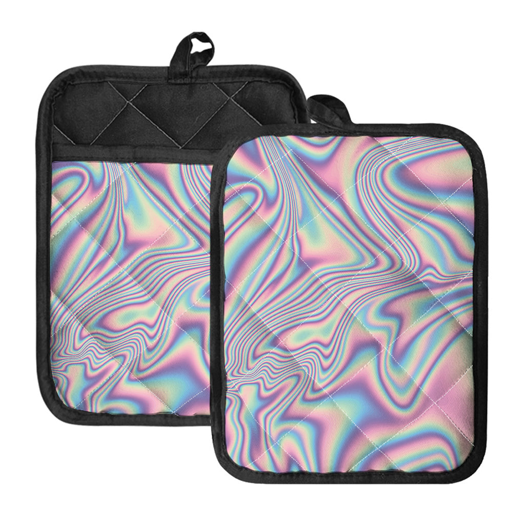 Psychedelic Holographic Print Pot Holders With Pocket