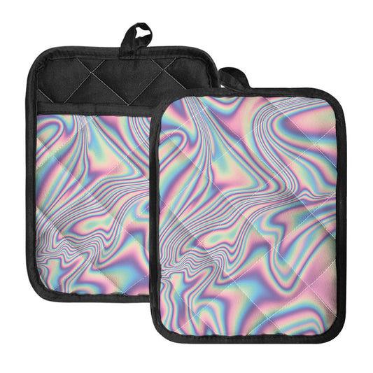 Psychedelic Holographic Print Pot Holders With Pocket