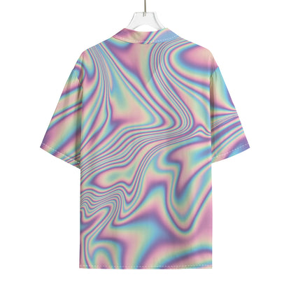 Psychedelic Holographic Print Rayon Hawaiian Shirt