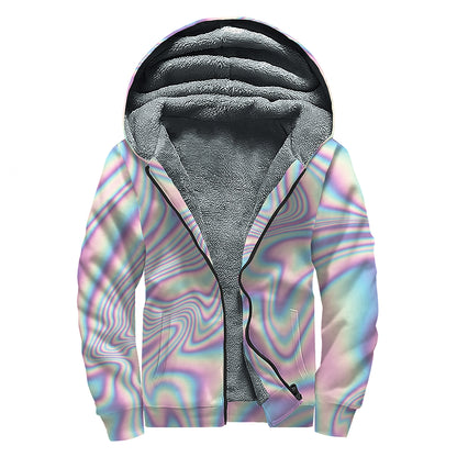 Psychedelic Holographic Print Sherpa Lined Zip Up Hoodie
