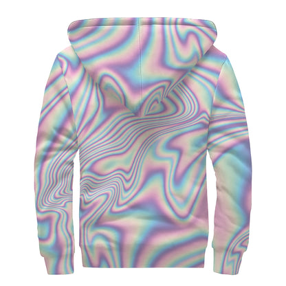 Psychedelic Holographic Print Sherpa Lined Zip Up Hoodie