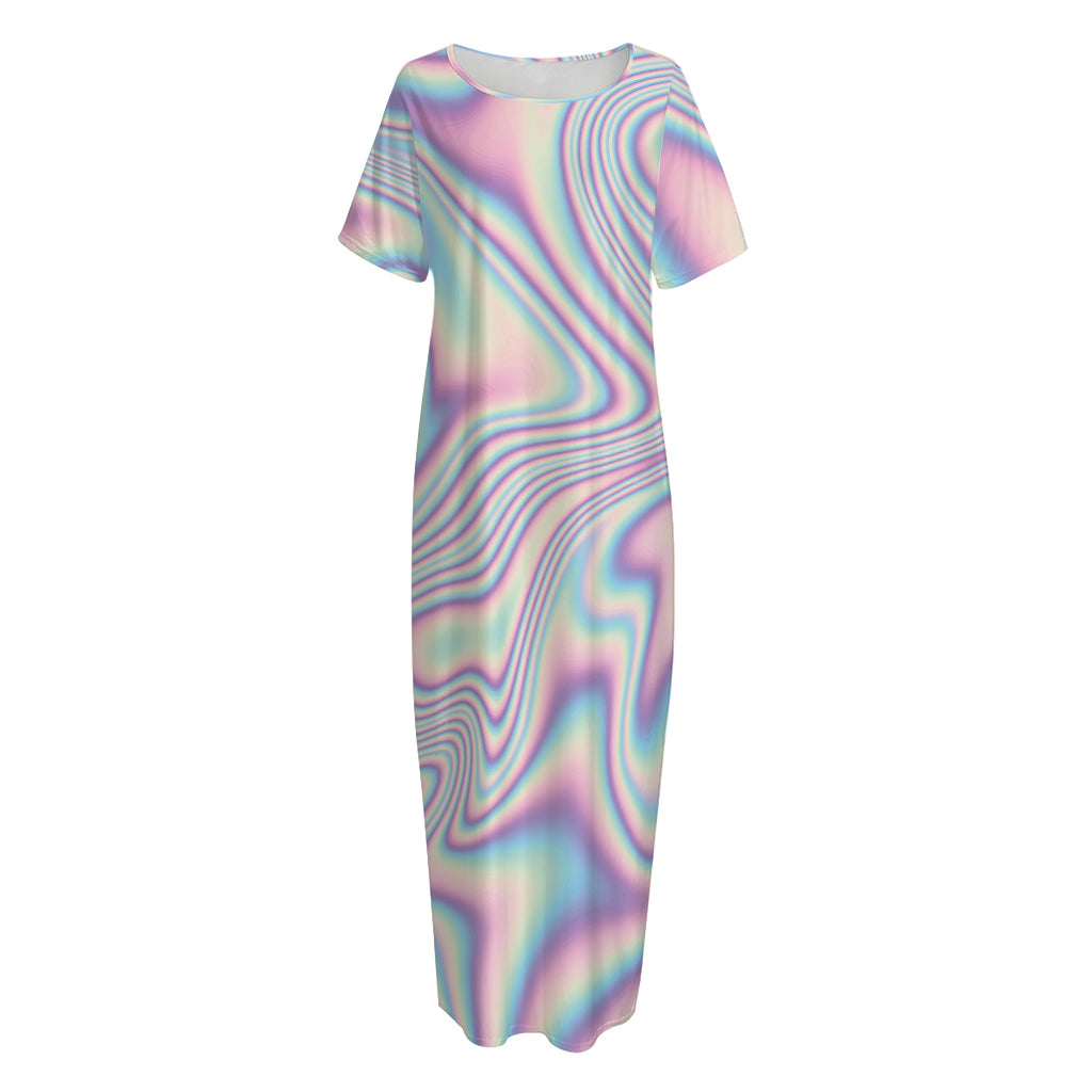 Psychedelic Holographic Print Short Sleeve Long Nightdress