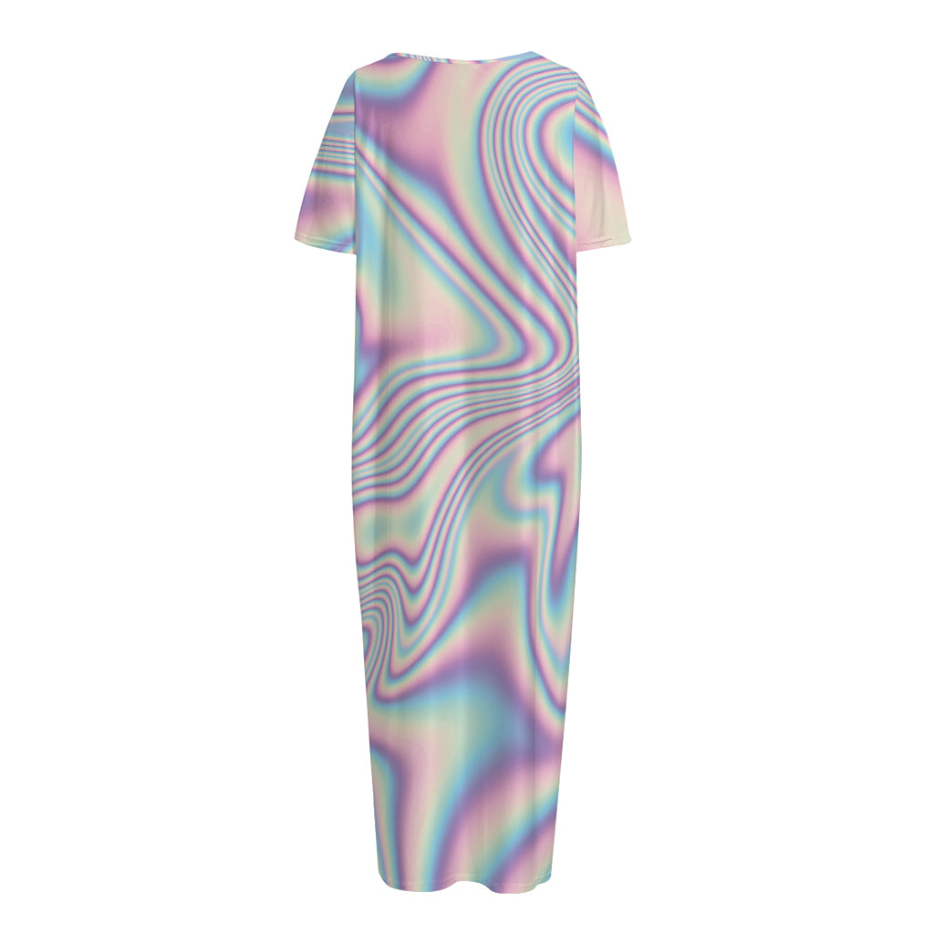 Psychedelic Holographic Print Short Sleeve Long Nightdress