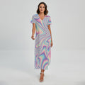 Psychedelic Holographic Print Short Sleeve Maxi Dress