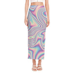 Psychedelic Holographic Print Side Slit Maxi Skirt