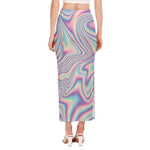 Psychedelic Holographic Print Side Slit Maxi Skirt