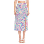 Psychedelic Holographic Print Side Slit Midi Skirt