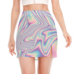 Psychedelic Holographic Print Side Slit Mini Skirt