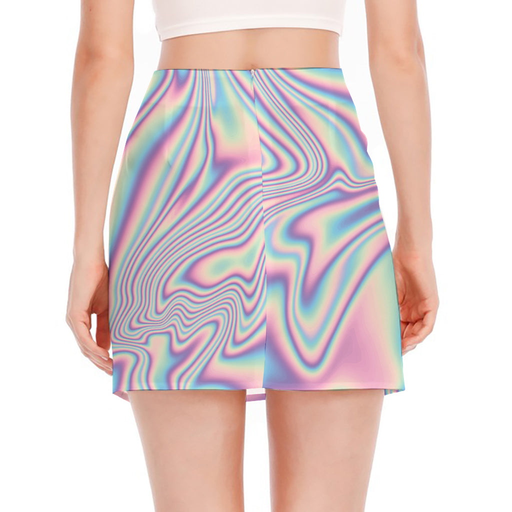 Psychedelic Holographic Print Side Slit Mini Skirt