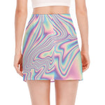 Psychedelic Holographic Print Side Slit Mini Skirt
