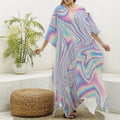 Psychedelic Holographic Print Silk V-Neck Kaftan Dress