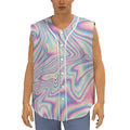 Psychedelic Holographic Print Sleeveless Baseball Jersey