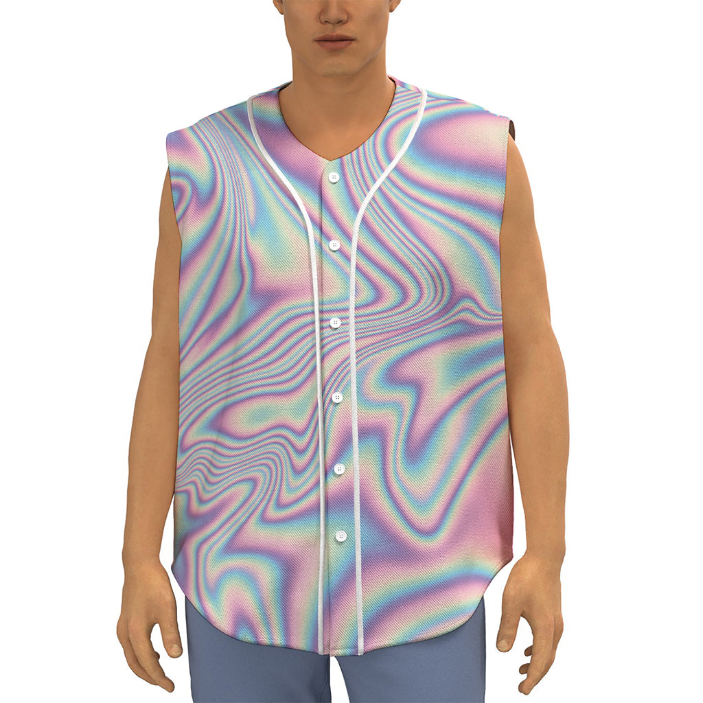 Psychedelic Holographic Print Sleeveless Baseball Jersey