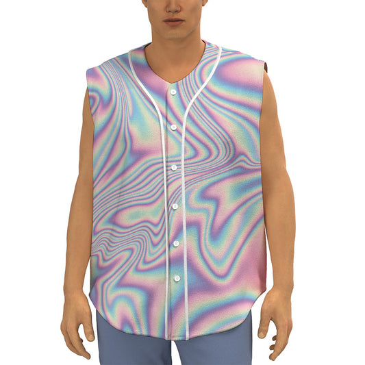 Psychedelic Holographic Print Sleeveless Baseball Jersey