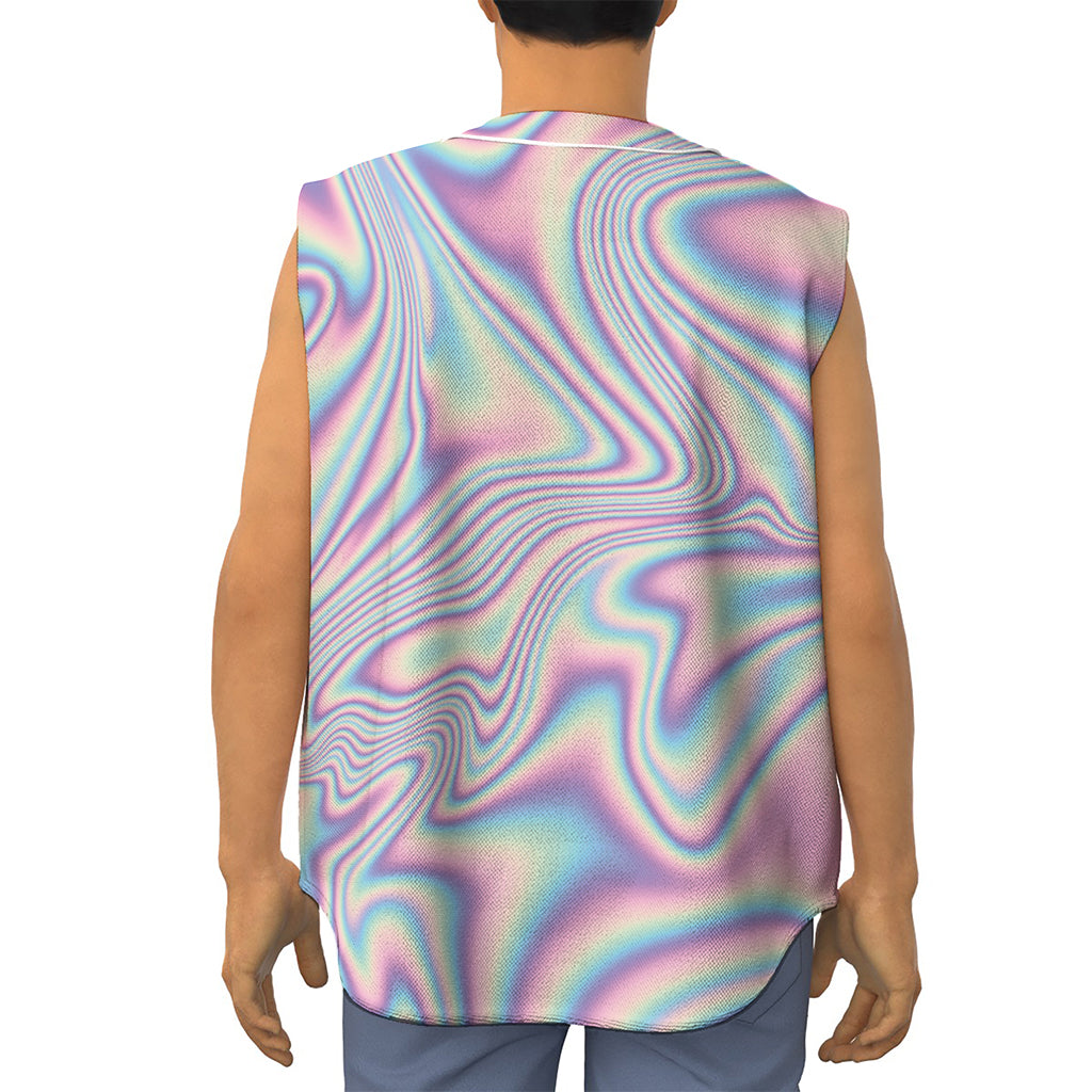 Psychedelic Holographic Print Sleeveless Baseball Jersey
