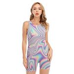 Psychedelic Holographic Print Sleeveless One Piece Swimsuit