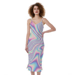 Psychedelic Holographic Print Slim Fit Midi Cami Dress