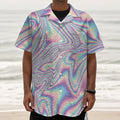 Psychedelic Holographic Print Textured Short Sleeve Shirt
