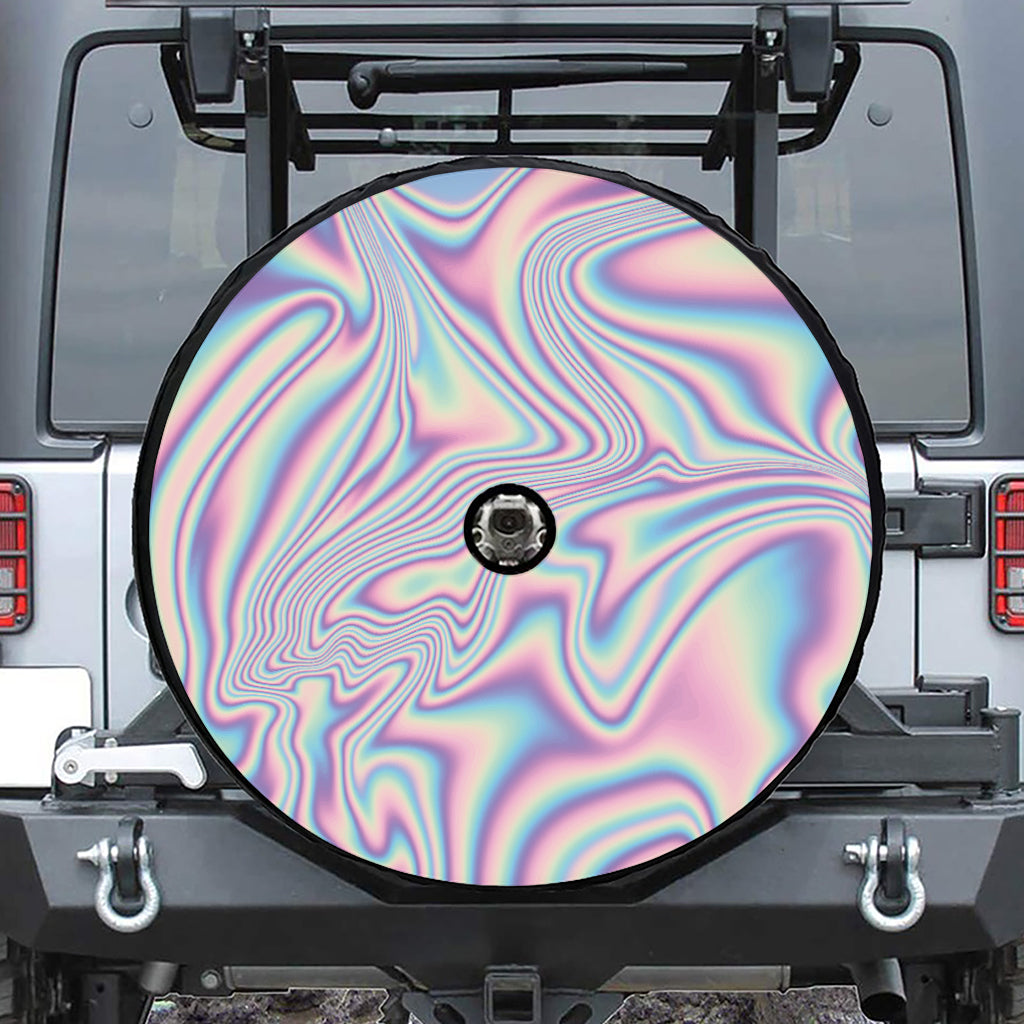 Psychedelic Holographic Print Tire Cover With Camera Hole