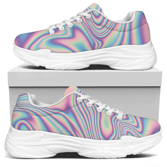 Psychedelic Holographic Print White Chunky Shoes
