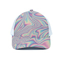 Psychedelic Holographic Print White Mesh Trucker Hat