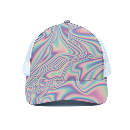 Psychedelic Holographic Print White Mesh Trucker Cap