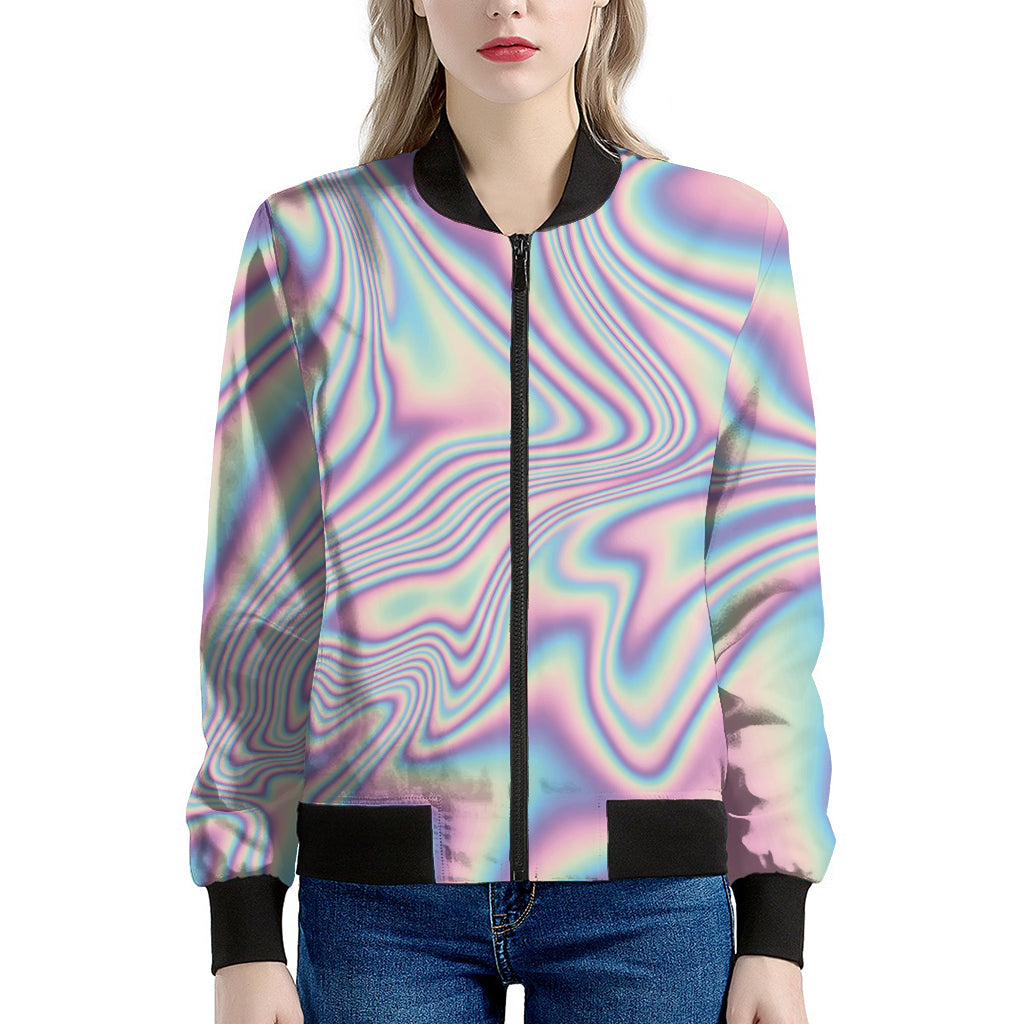 Psychedelic Holographic Print Women's Bomber Jacket