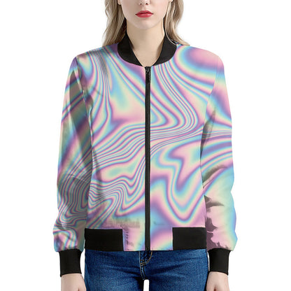 Psychedelic Holographic Print Women's Bomber Jacket