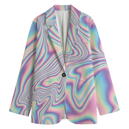 Psychedelic Holographic Print Women's Cotton Blazer