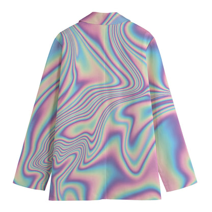 Psychedelic Holographic Print Women's Cotton Blazer
