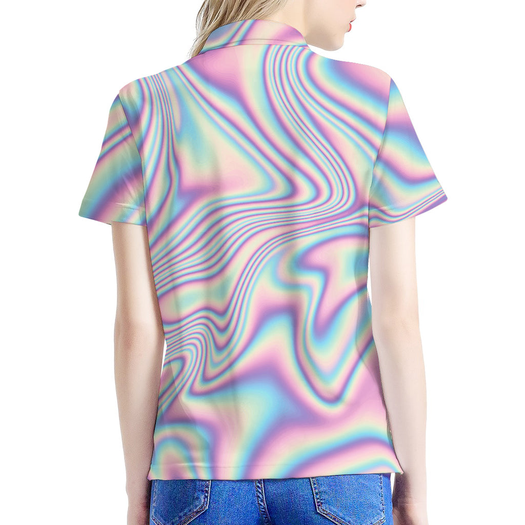 Psychedelic Holographic Print Women's Polo Shirt