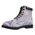 Psychedelic Holographic Print Padded Collar Lace Up Boots