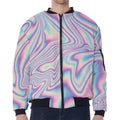Psychedelic Holographic Print Zip Sleeve Bomber Jacket