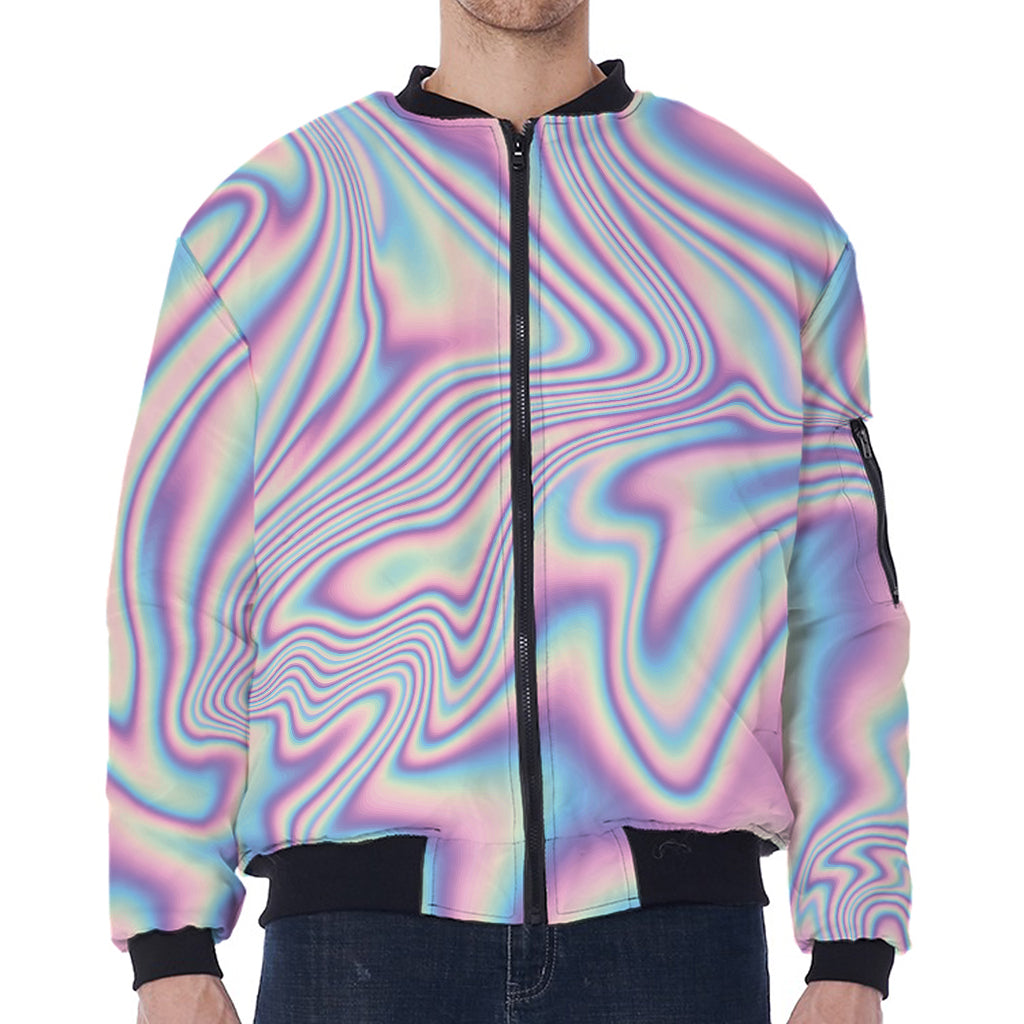 Psychedelic Holographic Print Zip Sleeve Bomber Jacket