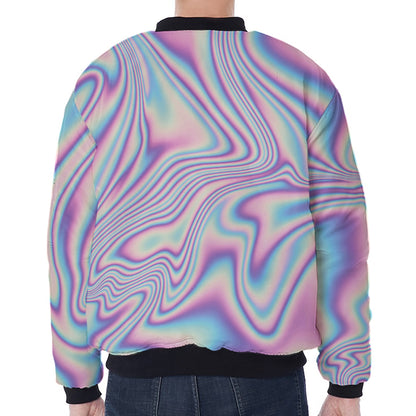 Psychedelic Holographic Print Zip Sleeve Bomber Jacket