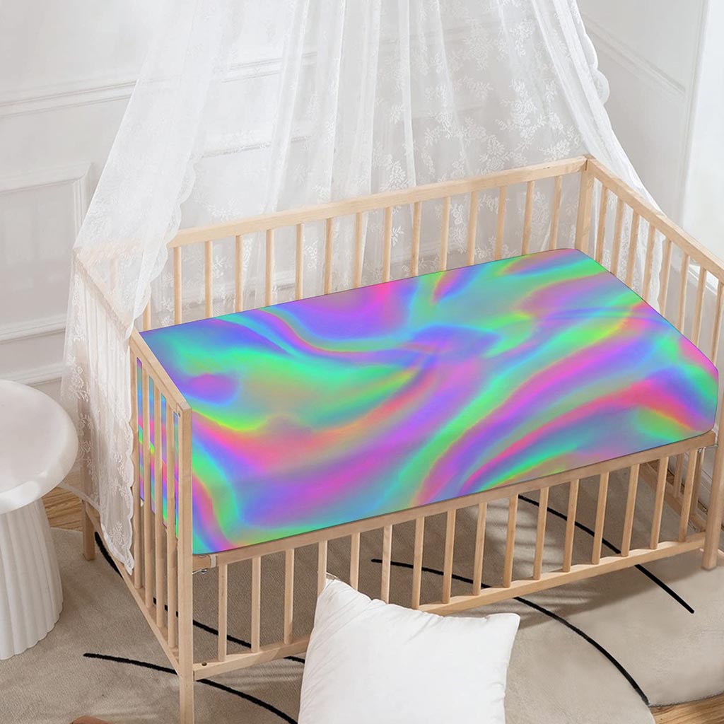 Psychedelic Holographic Trippy Print Baby Crib Sheet