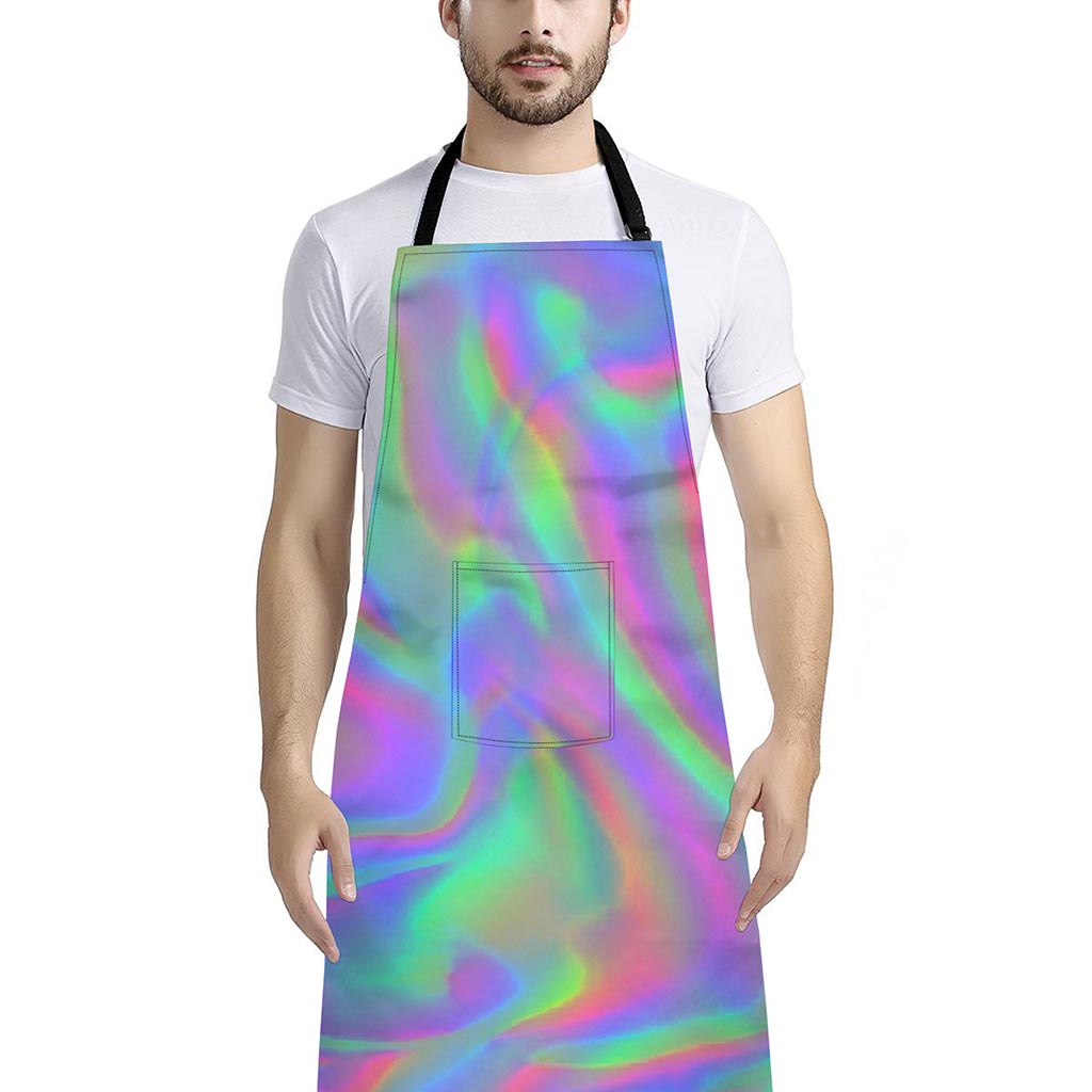 Psychedelic Holographic Trippy Print Bib Apron With Pocket