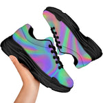 Psychedelic Holographic Trippy Print Black Chunky Shoes