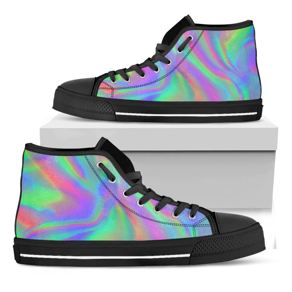 Psychedelic Holographic Trippy Print Black High Top Sneakers